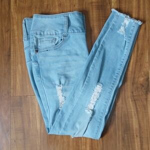 Trendy Light Blue Distressed Skinny Jeans